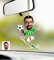 BK Gift Kişiye Özel Yeşil Beyaz Futbolcu Karikatürlü Ahşap Araba Dikiz Ayna Süsü (Çok Renkli)