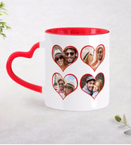 BK Gift Kişiye Özel Kalpli 4 Fotoğraflı Kırmızı Kalpli Kupa Bardak-1