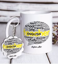 BK Gift Kişiye Özel İngilizce Öğretmeni Beyaz Kupa ve Anahtarlık Hediye Seti-13 (Model 1)
