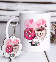 BK Gift Kişiye Özel Sevgililer Günü Beyaz Kupa ve Anahtarlık Hediye Seti-131 (Model 1)