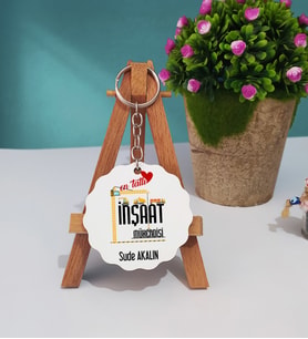 Mesajlı İnşaat Mühendisi Tasarımlı Kişiye Özel İnşaat Mühendisi Ahşap Anahtarlık