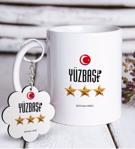 BK Gift Kişiye Özel Mesleki Yüzbaşı Beyaz Kupa ve Anahtarlık Hediye Seti (Model 1)