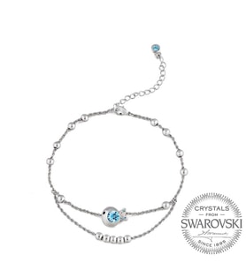 Monemel Mavi Swarovski® Taşlı Balıklı İnce Halhal (Altın Kaplama)