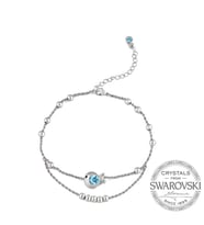 Monemel Mavi Swarovski® Taşlı Balıklı İnce Halhal (Altın Kaplama)