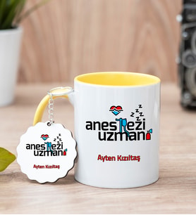 Anestezi Uzmanı Sarı Kupa Bardak Ve Anahtarlık Set