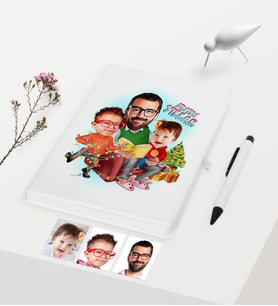 BK Gift Kişiye Özel Yılbaşı Temalı Aile Karikatürlü Beyaz Defter Kalem Seti - 1