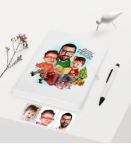 BK Gift Kişiye Özel Yılbaşı Temalı Aile Karikatürlü Beyaz Defter Kalem Seti - 1