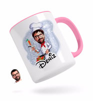 BK Gift Kişiye Özel Erkek Chef Karikatürlü Pembe Kupa Bardak-1