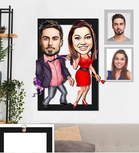Kişiye Özel Sevgili Karikatürlü 3D Ahşap Tablo 30x47 Model 6
