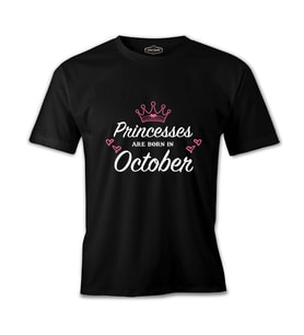 Princess Born in October - Heart Siyah Erkek Tshirt
