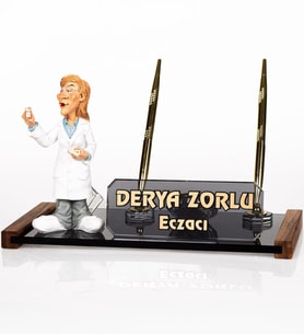 Kadın Eczacı Biblolu Masa İsimliği Hediye Kristal Masa İsimlik