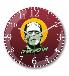Frankenstein  Duvar Saati Bombeli Gercek Cam
