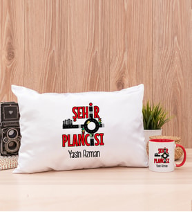 Şehir Plancısı Dikdörtgen Yastık ve Kırmızı Kupa Bardak
