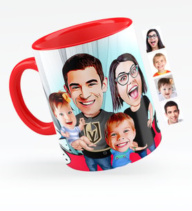 BK Gift Kişiye Özel Aile Karikatürlü Kırmızı Kupa Bardak  3
