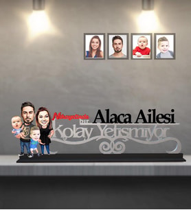 Kişiye Özel Aile Karikatürlü Kolay Yetişmiyor Ahşap Biblo  Mod-2