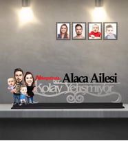 Kişiye Özel Aile Karikatürlü Kolay Yetişmiyor Ahşap Biblo  Mod-2