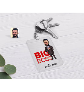 BK Gift Kişiye Özel Erkek Big Boss Karikatürlü Şeffaf Pleksi Anahtarlık-2 (Beyaz)