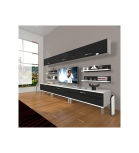 Decoraktiv Eko 8y Slm Krom Ayaklı Tv Ünitesi Tv Sehpası (Beyaz-Siyah)