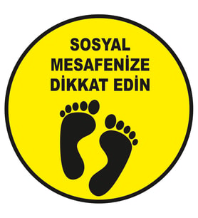 MIGNATIS - Lütfen Sağlığınız İçin Sosyal Mesafeyi Koruyalım Zemin Sarı Ve Siyah Renk Sticker 45x45cm SYL12