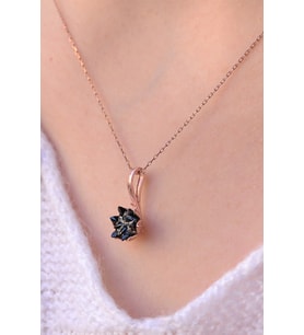 Lotus Çiçeği 14K Rose Altın Kaplama Kadın Kolye (8 RENK) (Siyah)