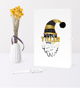 BK Gift Kişiye Özel Yılbaşı Mutlu Yıllar Temalı Beyaz Defter Kalem Seti - 8