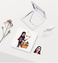 BK Gift Kişiye Özel Tesettürlü Bayan Öğretmen Temalı Karikatürlü Deri Ayna - 1