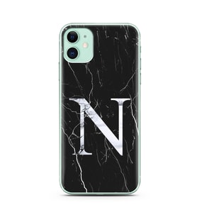 Iphone 11 Siyah Mermer Harf Tasarımlı Telefon Kılıfı N-Harfi 