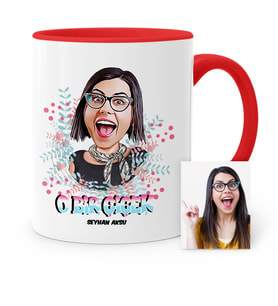 BK Gift Kişiye Özel Kadınlar Günü Temalı Karikatür Kırmızı Kupa Bardak  6
