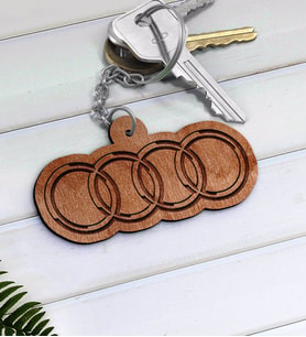 Audi Logolu Ahşap Anahtarlık-2 (Beyaz)