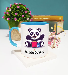 Sevimli Panda Tasarımlı Kişiye Özel Panda Kupa Bardak Mavi