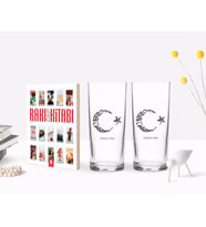 BK Gift Kişiye Özel Renkli Baskılı Kaligrafi Atatürk Tasarımlı İkili Rakı Bardağı ve Rakı Cep Kitabı Hediye Seti-1 (Model 1)