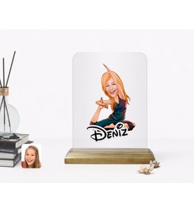 BK Gift Kişiye Özel Kadın Yogacı Karikatürlü Ahşap Standlı Çerçeve-2 (Beyaz)