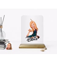 BK Gift Kişiye Özel Kadın Yogacı Karikatürlü Ahşap Standlı Çerçeve-2 (Beyaz)