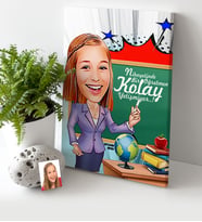 BK Gift Kişiye Özel Bayan Öğretmen Karikatür Kanvas Tablo 30x50cm 1