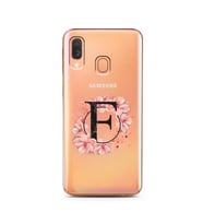 Pembe Çiçekli Harf Tasarım Süper Şeffaf Silikon Telefon Kılıfı Samsung A40 F-Har