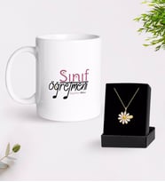 BK Gift Kişiye Özel Sınıf Öğretmeni Kupa Ve Papatya Kolye Hediye Seti-16 (Model 1)