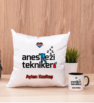 Anestezi Teknikeri Kare Yastık ve Siyah Kupa Bardak