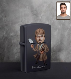Kişiye Özel Müfettiş Karikatürlü UV Baskılı Siyah Benzinli Çakmak Bay-1