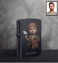 Kişiye Özel Müfettiş Karikatürlü UV Baskılı Siyah Benzinli Çakmak Bay-1