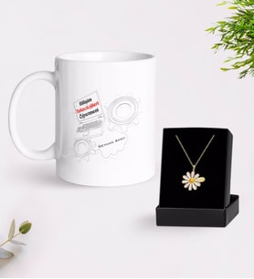 BK Gift Kişiye Özel Bilişim Teknolojileri Öğretmeni Beyaz Kupa ve Papatya Kolye Hediye Seti-1 (Model 1)