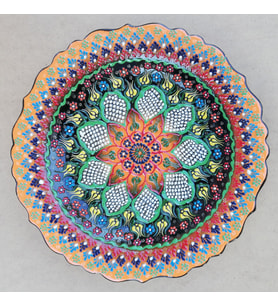 El İşlemesi Kadife Kutulu Karışık Desenli Dantel Turuncu Tabak (30cm)
