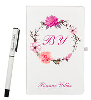Kişiye Özel Defter ve Roller Kalem Rengarenk Gül ve Çiçek Tasarımlı