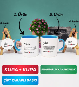 İkili Mavi Yâr Sevgililer Günü Hediyesi Kupa Bardak Anahtarlık