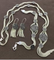 Midyat Hasır İşlemeli 925 Ayar Gümüş Bayan Üçlü Set