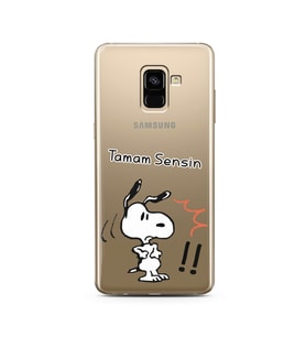 Snoopy Tasarımlı Süper Şeffaf Silikon Telefon Kılıfı Samsung A8 Plus