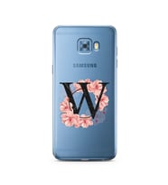 Pembe Çiçekli Harf Tasarım Süper Şeffaf Silikon Telefon Kılıfı Samsung C5 Pro   