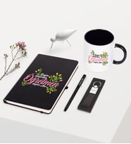 BK Gift Kişiye Özel Bugün Günlerden Öğretmen Temalı Siyah Defter Kalem Anahtarlık Kupa Seti - 1