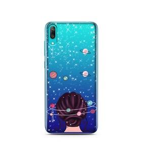Space Girl Tasarım Süper Şeffaf Silikon Telefon Kılıfı Huawei Y7 Prime 2019