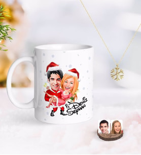 BK Gift Kişiye Özel Yeni Yıl Sevgililer Karikatürlü Kupa ve Kar Tanesi Kolye-2 (Model 1)