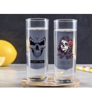 BK Gift Kişiye Özel Renkli Baskılı Kurukafa Tasarımlı İkili Vodka Bardağı-1 (Beyaz)